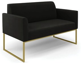 Sofá Namoradeira Base Industrial Dourado Marisa Suede Preto D03 - D'Rossi