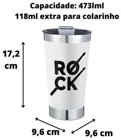 Copo Térmico Rock Baquetas Branco Com Tampa e Abridor Chopp