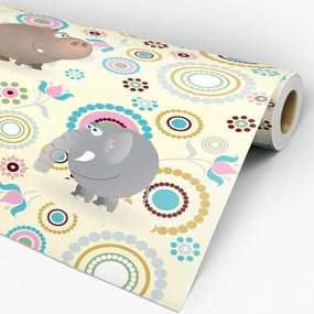 Papel de Parede infantil círculos com bichos da selva 0.52m x 3.00m