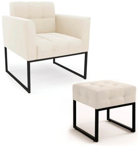 Poltrona Sala e Puff Decorativo Industrial Elisa Veludo D03 - D'Rossi - Bege