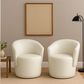 Poltrona Decorativa Orgânica Fixa Sala Kit 2 Malu Sintético PU Bege M11 - D'Rossi