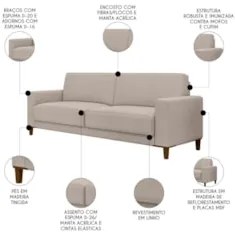 Sofá 3 Lugares 214cm Com 02 Poltronas Zaire Z32 Linho Areia    - Mpoze