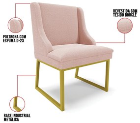 Cadeira Sala de Jantar Industrial Dourado kit 6 Liz Bouclê D03 - D'Rossi - Rose