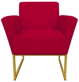 Poltrona Dora Suede Base Metálica Dourado D'Rossi - Vermelho