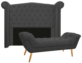 Kit Cabeceira e Calçadeira Veneza 160 cm Queen Size Corano Cinza - ADJ Decor