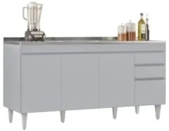Balcão de Cozinha Com Pia Inox 160cm Arkansas Cinza Claro - Lumil