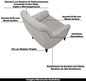 Poltrona Decorativa Pés em Madeira Petra Linho Cinza G45 - Gran Belo
