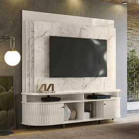 Home Theater Hanso 2 Portas Deslizantes 4 Nichos MDP até 65 Calacata/OffWhite G97 - Gran Belo