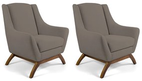 Kit 02 Poltronas Decorativas Sala de Estar Base de Madeira Naomi Veludo Bege G15 - Gran Belo