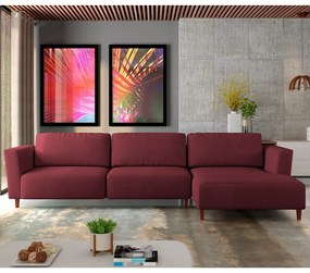 Sofá 330cm com Chaise Direita Franz Suede Bordô G52 - Gran Belo