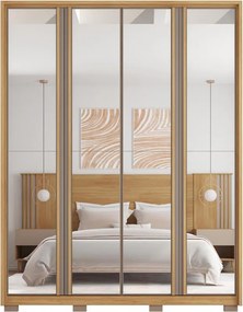 Guarda Roupa Orbit Solteiro 4 Portas de Bater com 4 Espelhos e Gavetas  MDF Buriti/Fendi G11 - Gran Belo
