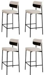 Banqueta Alta Bar Estofada Kit 4 Ella M25 Linho Palha/Preto - Mpozenat