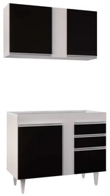 Kit Armário Aéreo e Balcão de Cozinha Lavanderia Aurora sem Tampo Branco e Preto 100 cm L06 - D'Rossi