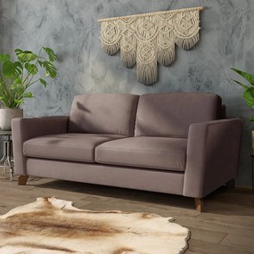 Sofá Sala de Estar Living 3 Lugares 220cm Presley Pés Madeira Veludo Rosê G52 - Gran Belo