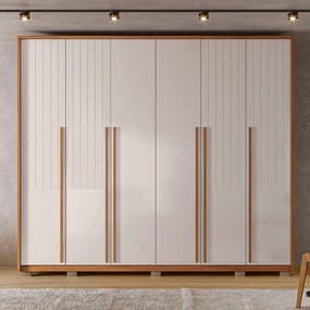 Guarda Roupa Casal Ema com 6 Portas de Bater e 6 Gavetas em MDF OffWhite/Freijo G11 - Gran Belo