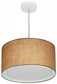 Lustre Pendente Cilíndrico Duplo Md-4290 Cúpula em Tecido 40x25cm Palha - Bivolt