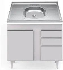 Balcão Gabinete Com Pia Inox 100cm 2 Portas 2 Gavetas Luziania Branco