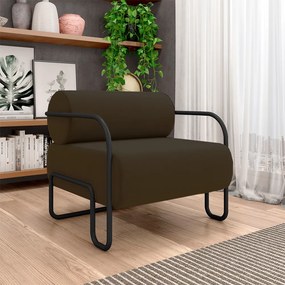 Poltrona Decorativa Sala de Estar Polatsk Base Industrial de Ferro Veludo Marrom G33 - Gran Belo