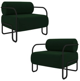 Kit 2 Poltronas Decorativas Sala de Estar Polatsk Base Industrial de Ferro Veludo Verde G33 - Gran Belo