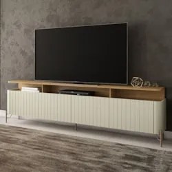 Rack TV 55 Pol 180cm Portas Brise Blen Louro/Luna/Dourado I06 - Mpozen