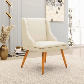 Cadeira Decorativa Sala de Jantar Pés Palito de Madeira Firenze PU Bege/Natural G19 - Gran Belo