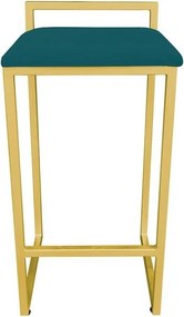 Conjunto 02 Banquetas Pietra Suede Base Dourado D03 - D'Rossi - Azul Pavão