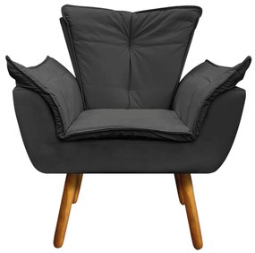 Poltrona Sala de Estar Pé Palito de Madeira Kit 2 Opala Corino D03 - D'Rossi - Preto