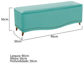 Calçadeira Estofada Yasmim 90 cm Solteiro Suede Azul Tiffany - ADJ Decor