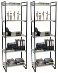 Kit 2 Estantes Livreiro Prisma Estilo Industrial 60cm 5 Prateleiras C0