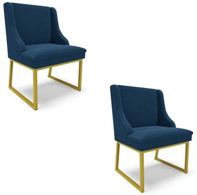 Cadeira Sala de Jantar Industrial Dourado kit 2 Liz Bouclê D03 - D'Rossi - Azul