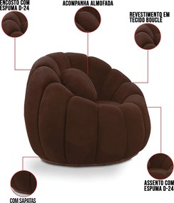 Poltrona e Puff Decorativo Orgânico Fixo Cloud Bouclê E03 - D'Rossi - Marrom