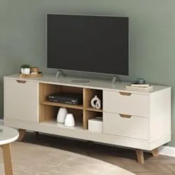Rack Tv 65 Pol 160cm com 1 Porta Jaina Off White/Carvalho A09 - Mpozen