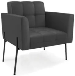 Poltrona Para Sala Pés Metálicos Preto Ana Sintético Preto - Ibiza