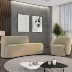 Sofá 2 Lugares 140cm Wendi e Poltrona Steve Suede Marrom Rt I01  - Mpo