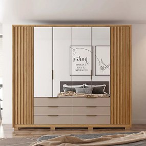 Guarda Roupa Essence Casal Ripado 6 Portas de bater com 4 Espelhos e 6 Gavetas MDP Buriti/Fendi G11 - Gran Belo