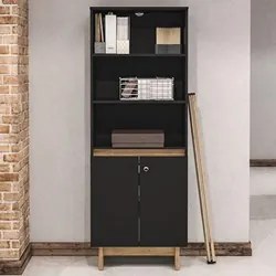 Estante Livreiro 2 Portas 3 Prateleiras Los Angeles Preto/Carvalho Cla
