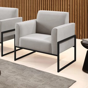 Poltrona Base Industrial Alta Preto Marisa Veludo D03 - D'Rossi - Cinza