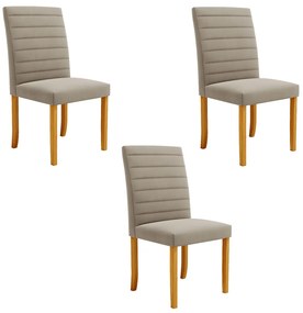 Kit 3 Cadeiras de Sala de Jantar Estofadas Veiga Madeira Maciça Suede Bege G78 - Gran Belo