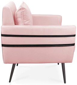 Poltrona Mari Suede Rosa Bebê Pés Palito de Ferro Preto - D'Rossi