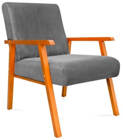 Kit 2 Poltronas Decorativas Alexa Braça de Madeira Suede Cinza - Sheep Estofados