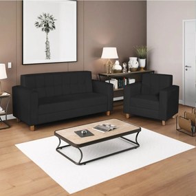 Kit Sofá 2 Lugares e 2 Poltronas Denver Corano Preto - ADJ Decor