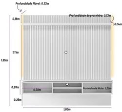 Painel Suspenso Ripado para TV até 75 Pol. LED Majestic L06 Freijó/Off