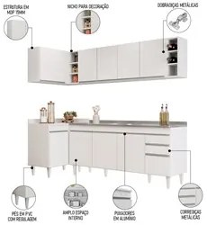 Armário de Cozinha Modulado de Canto Direito 5 Peças CP45 com Pia Inox