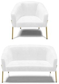 Sofá Namoradeira e Poltrona Pé de Ferro Dourado Stella Sintético PU D03 - D'Rossi - Branco