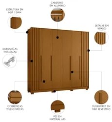Guarda Roupa Casal 237cm 6 Portas Vinna A02 Cinamomo        - Mpozenat