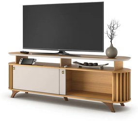Bancada Decorativa Kirby 1.8 TV até 70 Polegadas Ripada Cinamomo/Off White G26 - Gran belo