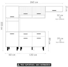 Cozinha Compacta 260cm Nicole Freijó UV/Ripado/Off Acetinado Z44 - Mpo