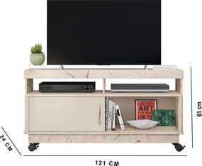 Rack TV 50 Pol 121cm Bancada com Rodízio Sala Zorin M20 - D'Rossi - Calacata e Off White