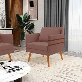 Kit 02 Poltronas Mari Veludo Pés Palito Castanho D03 - D'Rossi - Rose