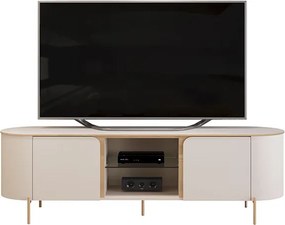 Bancada Decorativa TV 65" Deep 2 Portas Prateleira Vidro OffWhite G18 - Gran Belo